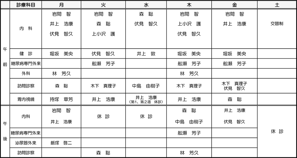 外来医師診療担当表