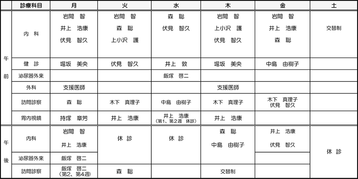 外来医師診療担当表
