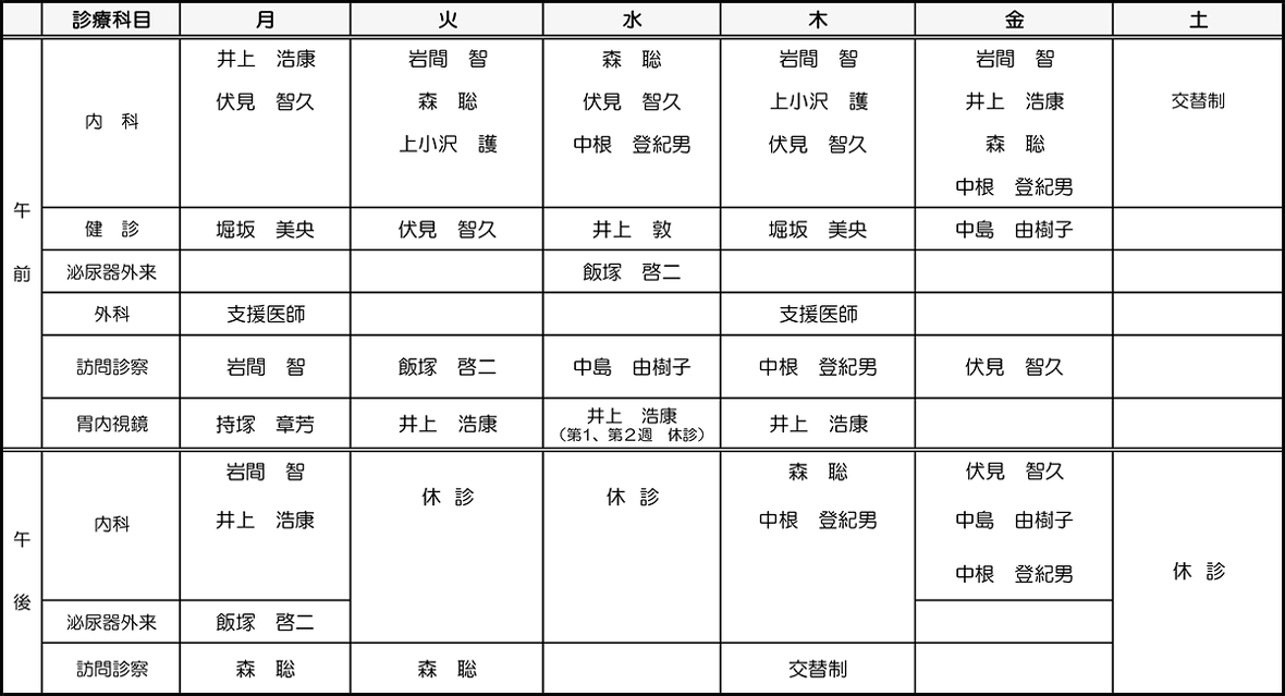 外来医師診療担当表