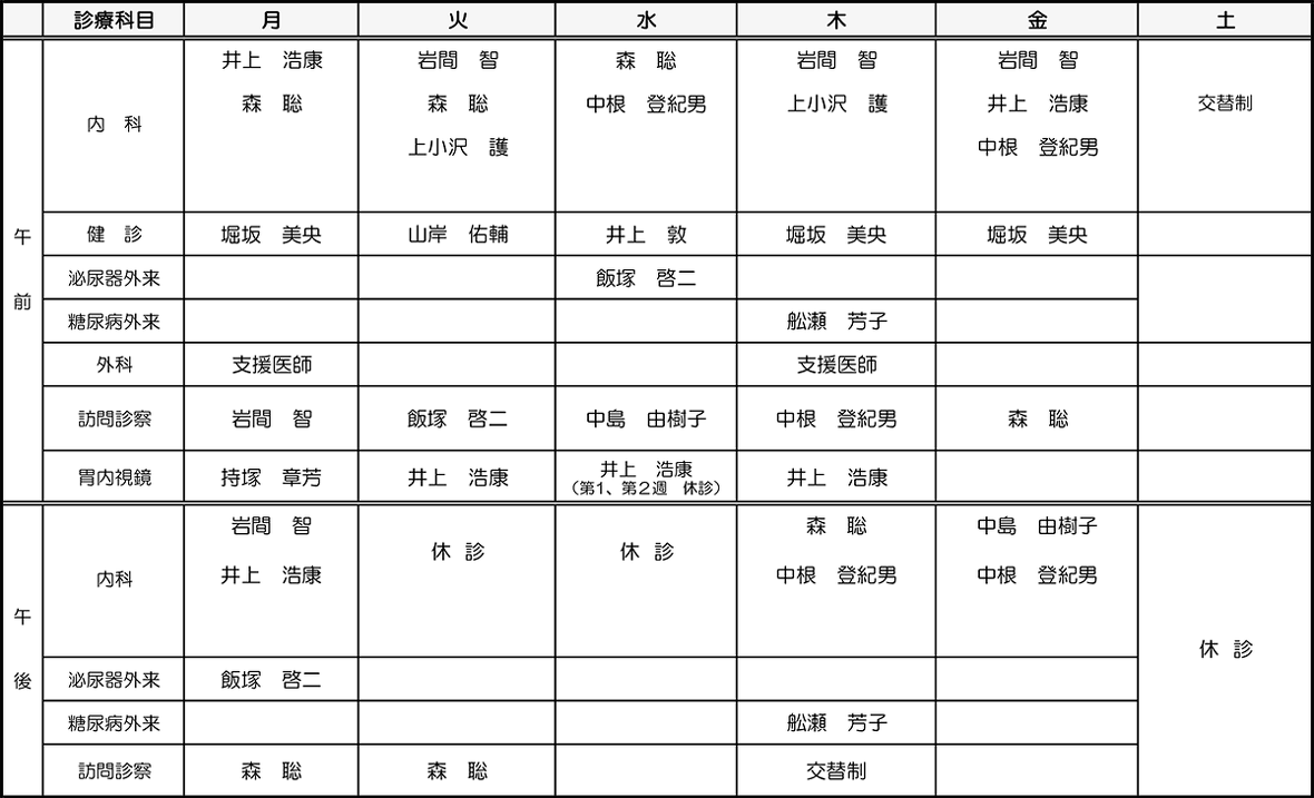 外来医師診療担当表